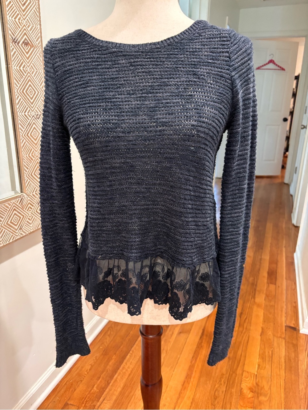 Hollister Size Small Navy Blue Long Sleeve with Lace